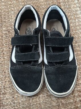 Vans Kids Black Suede Velcro Skate Shoes with White Trim